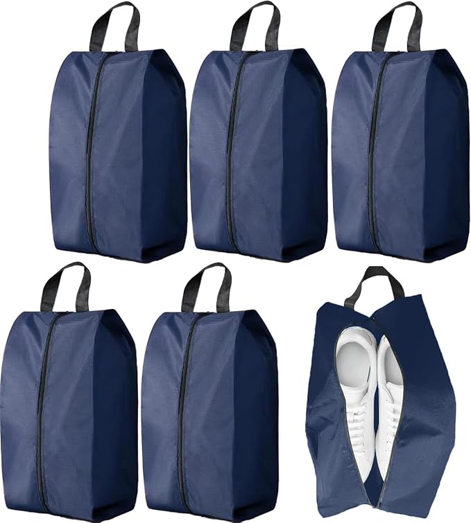 5Pcs Large Travel Shoe Bags Portable Travel Gifts Shoe Organizer with Zipper Closure, Waterproof Nylon Shoe Storage Organizer with Handle Travel Bags For Men and Women, Navy by ASANMEYO