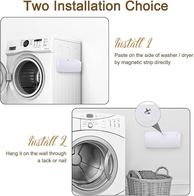 Picowe Magnetic Laundry Storage, Lint Holder Bin for Laundry Room, Space-Saving Trash Container Hanging on Dryer, Washer or Wall Mount Trash Bin (Gray White) - Image 5
