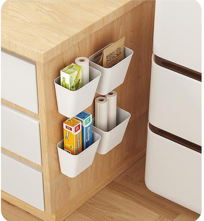 4 Piece Kitchen Cabinet Door Storage Box,Self Adhesive Wall Mounted Storage Box,Wardrobe/Bathroom/Refrigerator Small Items Organizer (Pack of 2) - Image 6
