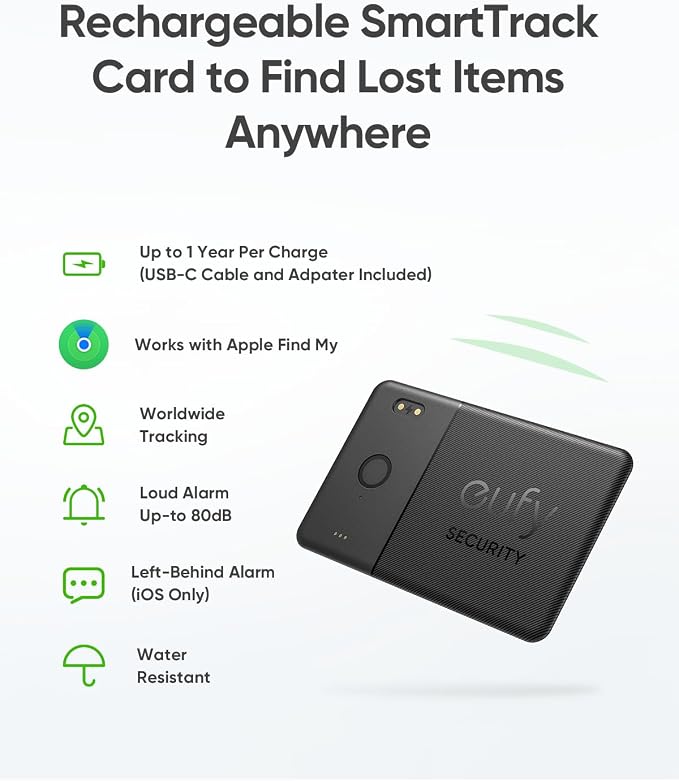 eufy Security SmartTrack Card E30 (Black, 1-Pack), Rechargeable, Works with Apple Find My (iOS Only), Bluetooth Tracker, Perfect for Wallet, Passport, and Laptop, Water Resistant - Image 4