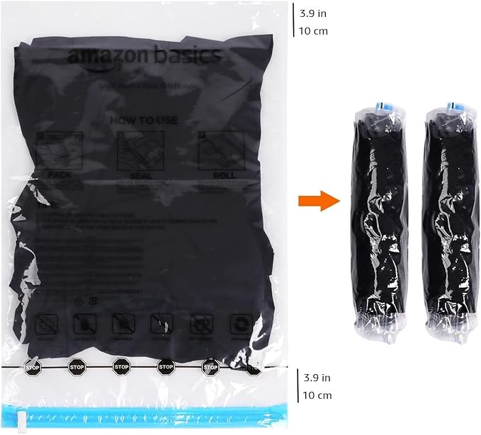 Amazon Basics Roll-Up Travel Compression Storage Bags for Clothes and Towels, No Vacuum Needed, Clear, 12 Count (6 Small & 6 Medium) Multiple (Pack of 10) - Image 3