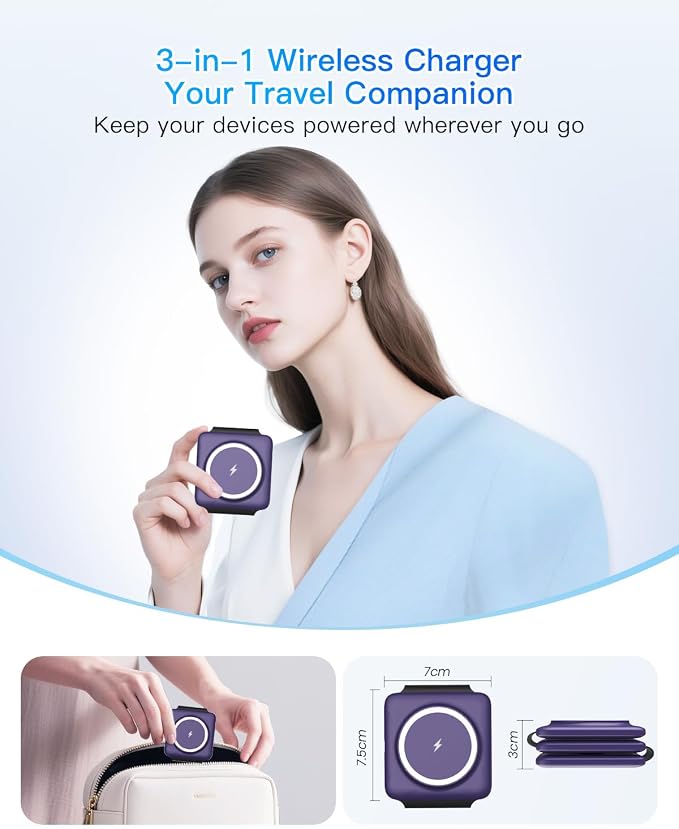 Iseyyox Charging Station for Mag Safe Apple - 3 in 1 Magnetic Foldable Wireless Charger Pad - Travel Charging Mat for iPhone 17 16 15 14 13 12 Pro Max Plus Watch & Airpods - Image 2