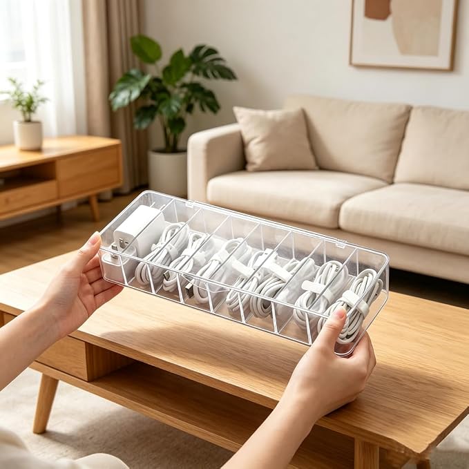 4Pcs cord organizer box with Lid, 10.2 x 3.5 x 2.2in, Desktop Cord Organizer with Compartments (4) - Image 5