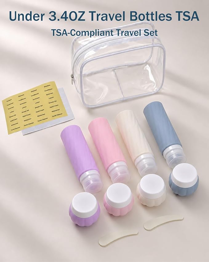 Redfly 13-Piece TSA-Approved Travel Size Bottles for Toiletries, Leak proof | Travel Size Containers, BPA-free silicone, clear toiletry bag, under 3.4oz, wide mouth,travel essentials for shampoo, lotion - Image 2