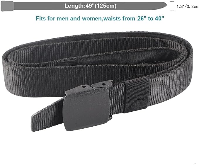 Travel Security Money Belt with Hidden Money Compartment Pocket, Cashsafe Anti Theft Wallet Non Metal Buckle Unisex Nylon Belt, Money Belt for Men Security Belt (Black) - Image 8
