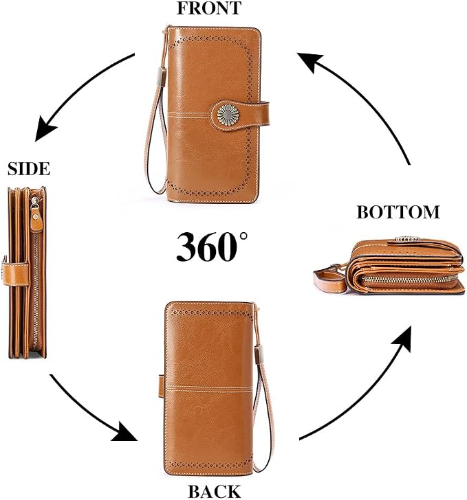 SENDEFN Wallets for Women Leather Credit Card Holder with RFID Blocking Large Capacity Wristlet | with RFID Blocking - Image 5