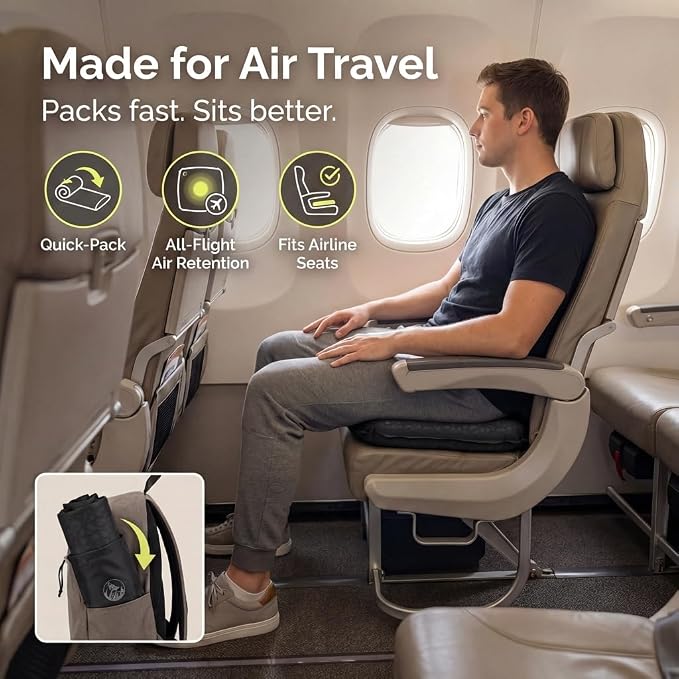 Whispering Winds Inflatable Seat Cushion | Comfortable & Packable Blow-up Foam Pad for Airplane Travel, Stadium Outdoors, Camping, Car & More - Image 2
