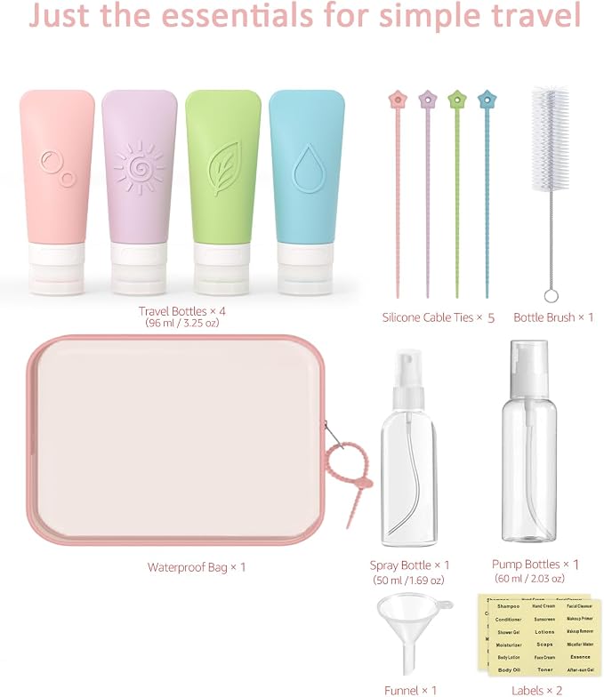 16-Piece Silicone Travel Bottles Set – TSA Approved Leakproof Toiletry Kit with Flat Easy-Squeeze Bottles, Pump & Spray, Waterproof Bag | 16-Piece Silicone Bottles Set,TSA Approved Leakproof,Easy-Squeeze Bottles,Come with Pump,Spray bottles and Waterpr... - Image 2