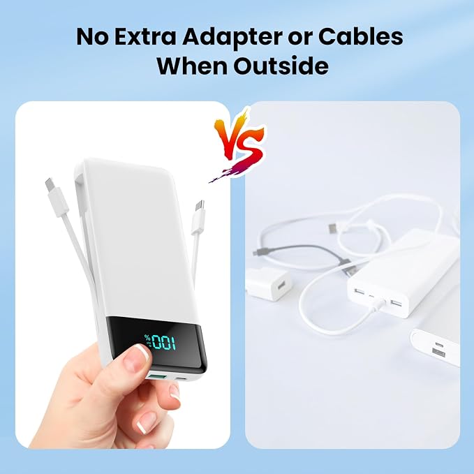 Portable Charger for iPhone with Built-in Cables and Wall Plug,Upgraded 13800mAh Fast Charging USB C Power Bank,4 Outputs Slim Travel Essential Battery Pack for iPhone 17/16/15/14/13,Galaxy,-White - Image 4
