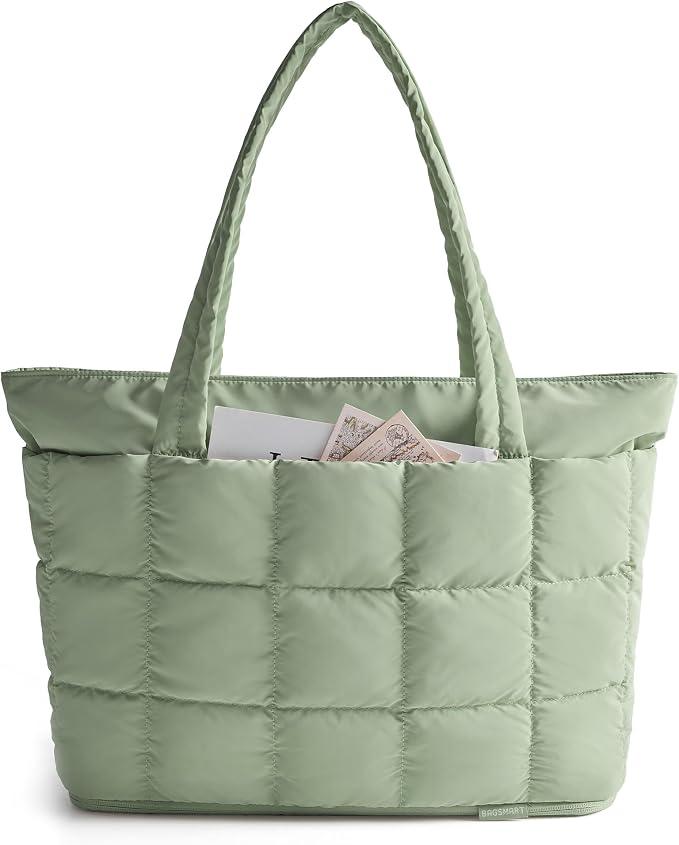 BAGSMART Expandable Tote Bag for Women, Puffer Work Tote Travel Bag | Quilted Carry On Bag for Travel Work Gym College, Waterproof Travel essentials by BAGSMART