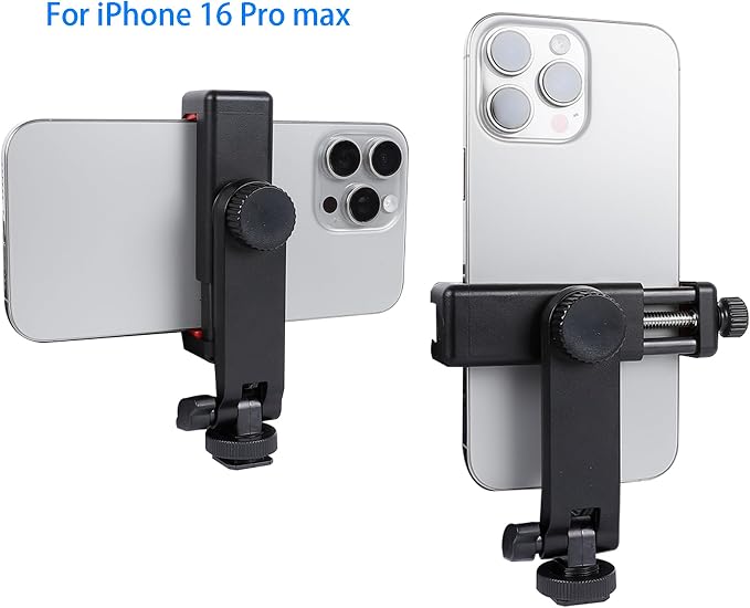Phone Tripod Mount Adapter, with Cold Shoe&1/4" Hole for Tripod/Selfie Stick/Camera Stand, 360° Rotates Adjustable Phone Clip Clamp Holder for iPhone/Samsung/All - Image 4
