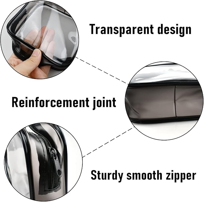 4 Pack Clear Cosmetic Bag for Travel - TSA Approved Toiletry Makeup Pouch - Carry-on Airport Airline Compliant - Portable PVC Waterproof With Zipper for Women - Quart Size Set - Image 4