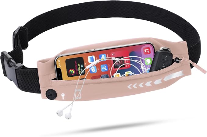 USHAKE Slim Running Belt for Women Men-Runners Phone Holder Fanny Pack, Adjustable, Bounce Free Waist Pouch bag for Workout, Money Belt, Run Gear Accessories Pink by USHAKE