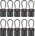 TSA Approved Luggage Locks, Combination Cable Locks, 10 Pack, Black | Search Alert shows TSA key access; resettable 3-digit code and flexible braided steel cable for suitcases and backpacks. by TRAVOCE