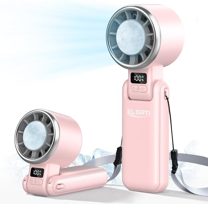 Portable Fan, Handheld Fan, Small Fan with Turbo & Ice Cooling, Hand Fan 5-Speed 4000mAh Rechargeable, 3-in-1 Foldable Personal Travel Fan, Lightweight for Beach Vacation, for Women Girl-Pink by YourHomeOurExpertise