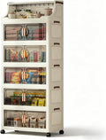 260QT Stackable Storage Bins with Lids & Rack, 6 Tier Large Capacity Foldable Storage Cabinet, Clear Collapsible Pantry Organizer for Home, Kitchen, Bathroom, Dorm, Office, Clear by FoldTrend