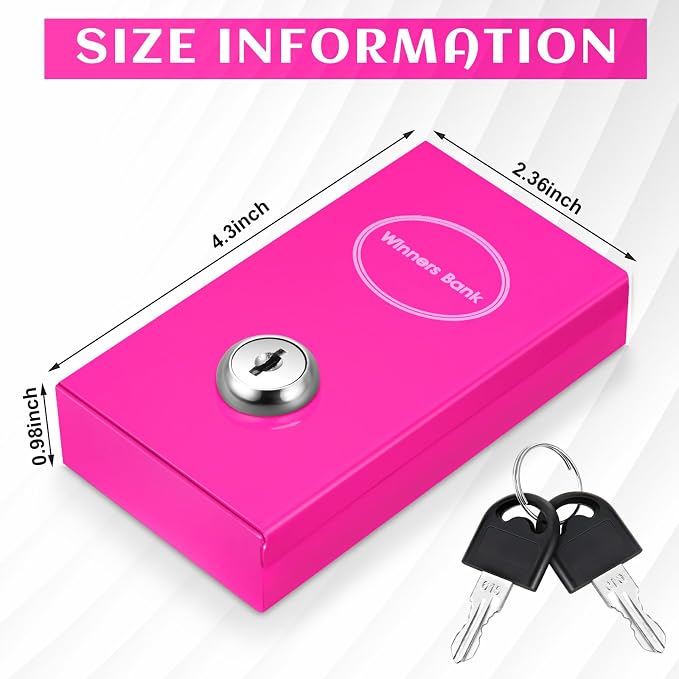 Reallnaive 1 Pack Metal Box for Gamblers Pocket Sized Winner Bank Casino Cash Box with 2 Keys Portable Casino Money Safe strongbox for Cash Saving Go Home Money Gifts(Rose Red,Classic) - Image 2