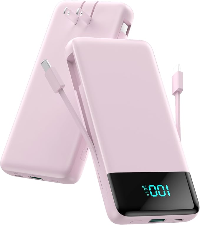 Portable Charger for iPhone with Built in Cables and Wall Plug,Upgraded 13800mAh Fast Charging USB C Power Bank,4 Outputs Travel Essential Battery Pack Compatible with iPhone 17/16/15/14,Galaxy-Pink by FOCHEW