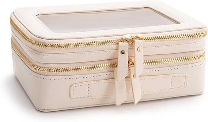 Aveniee Large Clear Makeup Bags, Double Layer Cosmetic Bags with Separate Brush Compartment, Travel Toiletry Bag Cosmetic Train Case, Travel Accessories Organizer for Women(2 Layers, White) - Image 6