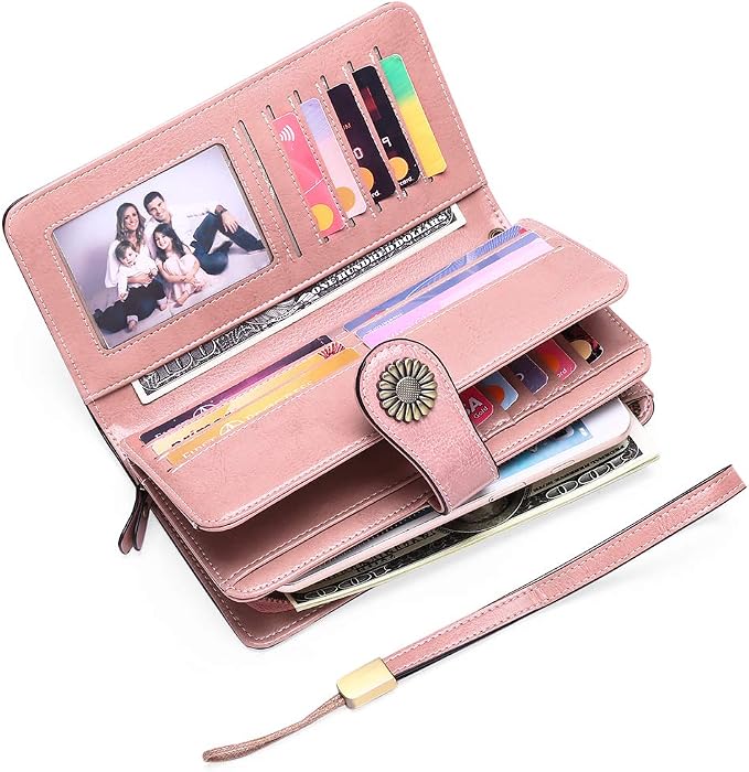 SENDEFN Wallets for Women Leather Credit Card Holder with RFID Blocking Large Capacity Wristlet | with RFID Blocking - Image 6