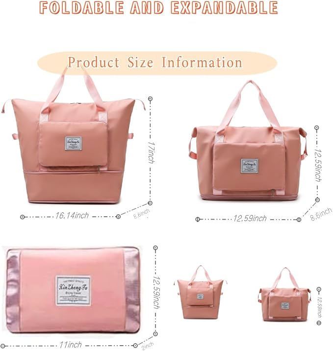 Large Capacity Foldable Travel Bag, Expandable lightweight Carry on Bag, Dry with Wet Separation Spor Duffel Bags (Sweet Powder) - Image 2