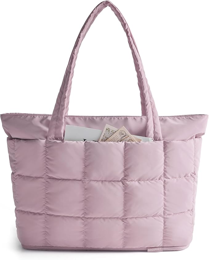 BAGSMART Expandable Tote Bag for Women, Puffer Work Tote Travel Bag | Quilted Carry On Bag for Travel Work Gym College, Waterproof Travel essentials by BAGSMART