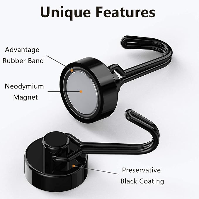 Tohoer Magnetic Hooks, Neodymium Magnets Hook Heavy Duty 30LBS Rust Proof | for Refrigerator, Oven, Grill, BBQ, Key, Tools Holder, Utensil, Kitchen, Outdoor, Magnet for Hanging Wreaths - Image 2