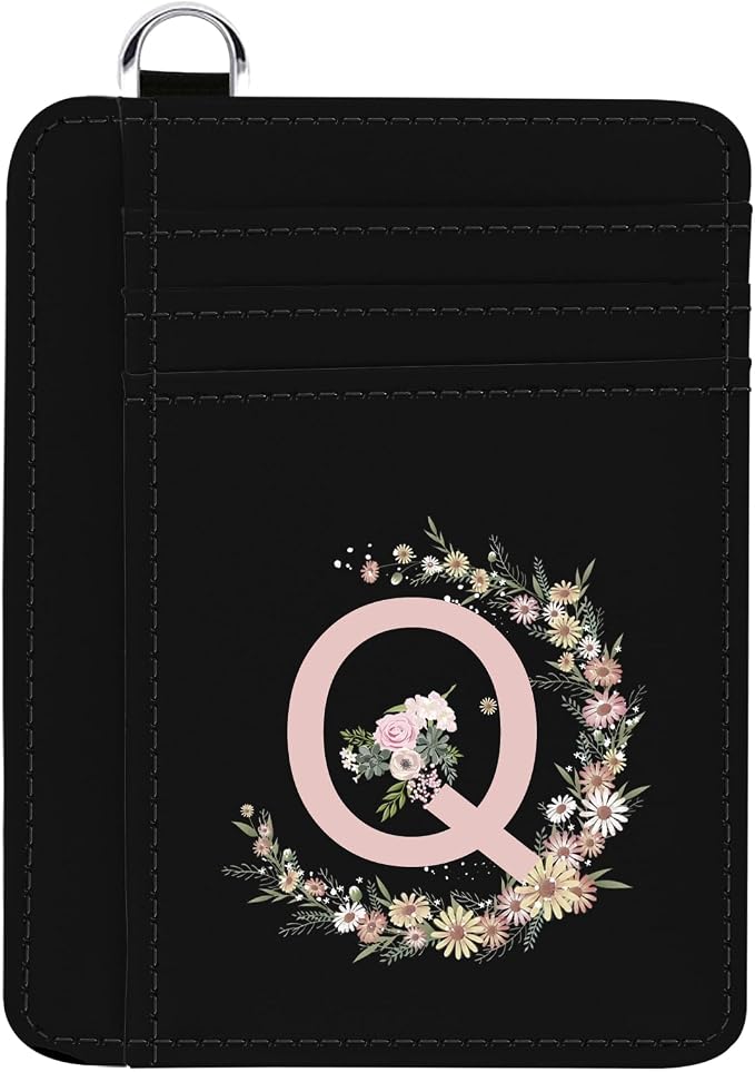 Credit Card Holder for Women,RFID Small Wallet Blocking Credit Card Holder,Slim Minimalist Wallet,Leather Card Case Holder With Keychain (Black-Q) by GABraden