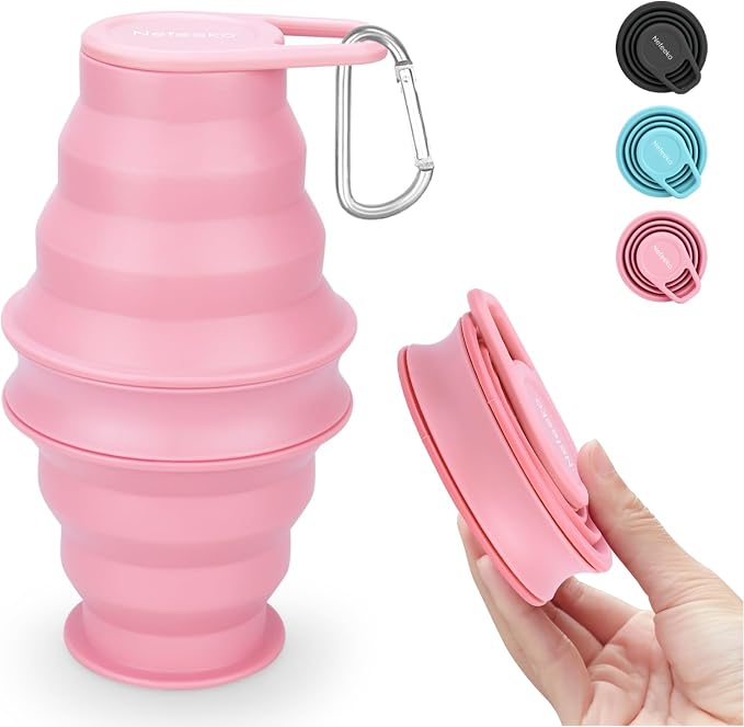 Nefeeko Collapsible Water Bottle, BPA Free Silicone Foldable Water Bottles | 17oz(500ml) Reuseable Water Bottles for Travel Gym Camping Hiking, Portable Leak Proof Sports Water Bottle with Carabiner by Nefeeko