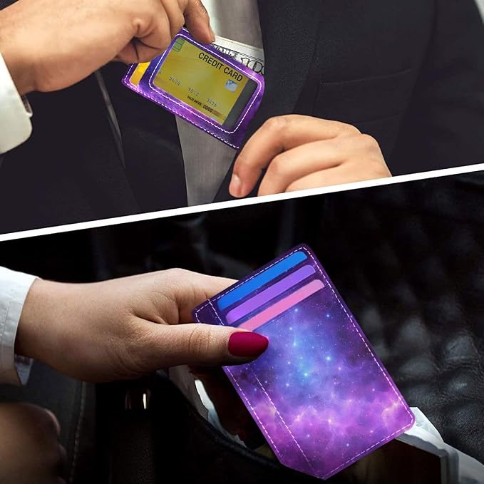 Front Pocket Minimalist Leather Slim Wallet Credit Card Holder Universe Galaxy Nebula Space for Men & Women - Image 6