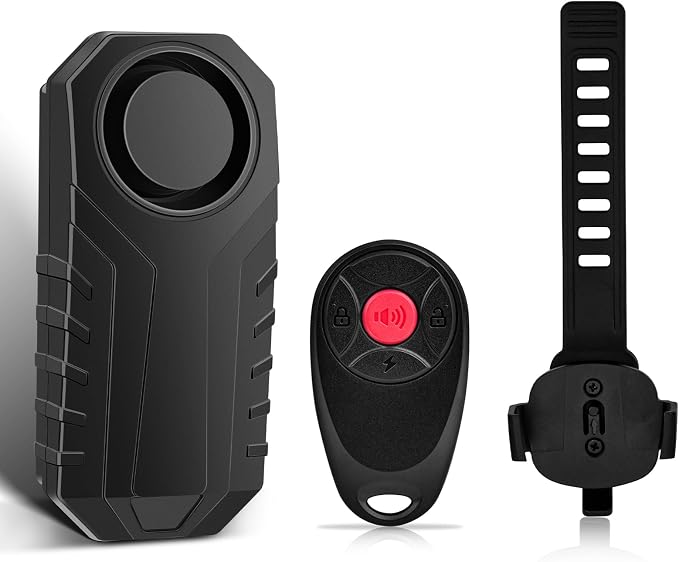 113dB Wireless Bicycle Alarm with Red Button Remote | IP65 Waterproof Bike Alarm,Adjustable Sensitivity,Universal Remote Strap for All Handlebar Sizes,for Motorcycle by KCMYTONER