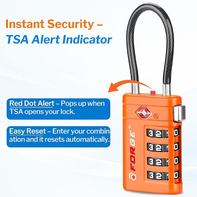 Forge TSA Approved Luggage Locks 4 Digit Combination TSA Travel Locks with TSA008, Open Alert Indicator, Zinc Alloy Body for Luggage, Suitcase, Backpack, and More. Orange 2 Locks. - Image 3