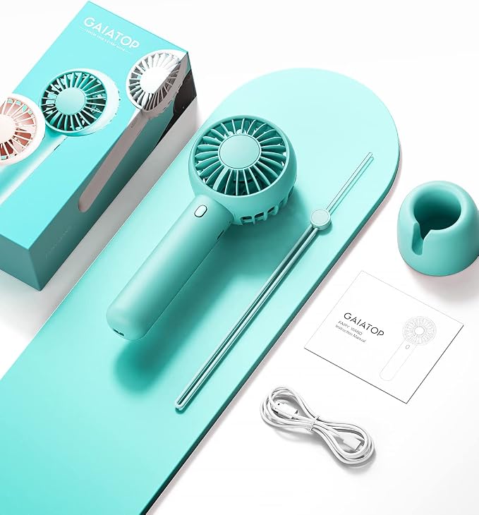 Gaiatop Mini Portable Fan, Small and Powerful, Cute Design 3 Speed Personal Handheld fan and Desktop with Base, Lightweight USB Rechargeable for Travel Lash Makeup Girl Women Summer Gift Green | Powerful 3 Speed with Desktop Base, Lightweight, Battery ... - Image 8