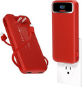 aonidi Portable Charger 12000mAh with Built-in Cables&AC Wall Plug, Red | PD20W USB C Fast Charging,LED Display External Travel Power Bank,TSA approved Battery Pack for All iPhone,Samsung,Android by AONIDI