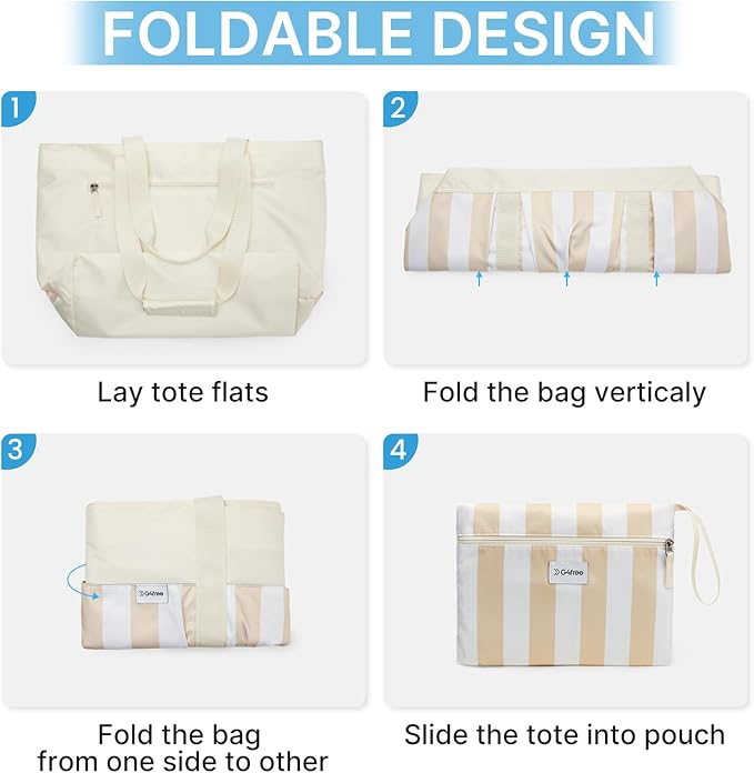 G4Free Beach Bag, Waterproof Beach Tote Pool Bags for Women | Compatible with Cup, Large Capacity Sandproof Foldable for Weekender Travel Swim - Image 5
