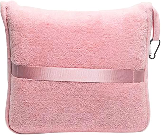 BlueHills Travel Blanket Pillows for Two Airplane Traveling Essentials Flight Throws in Bag case with Backpack Clip Compact Large Plane Accessories – Light Gray and Light Pink - Image 7