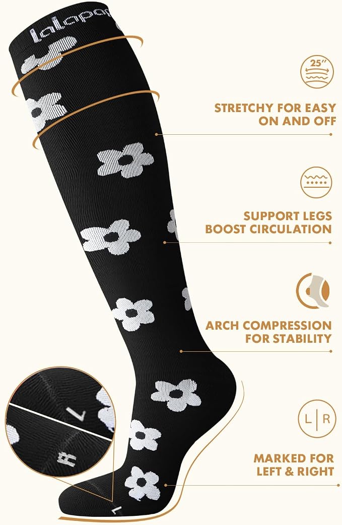 Thick Soft Cotton Compression Socks | 2 Pairs 15-20mmHg Cushioned Soft Breathable Comfortable Knee High Compression Socks for Women Men, Pregnancy Travel Nurse - Image 6