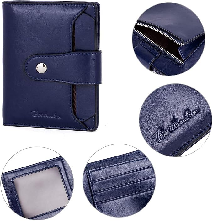 BOSTANTEN Leather Womens Wallet Small RFID Blocking Credit Card Holder | Removable ID Window, Zipper Coin Pocket, Bifold, Minimalist, Fits Small Purses, Daily Use, Ladies Gifts, Navy Blue - Image 4