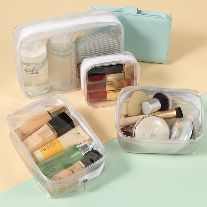 5 Pack Clear Plastic Zippered Toiletry Carry Pouch White, Mixed Size TSA Approved, Portable Cosmetic Makeup Bag, For Vacation, Bathroom and Organizing - Image 3