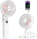 EasyAcc Portable Handheld Fan with 2600 Capacity Built-in Battery, 5 Speeds, Backup Power, Digital Display, Lanyard, Foldable Rechargeable Fan for Travel and Hot Flashes, Pink by EasyAcc
