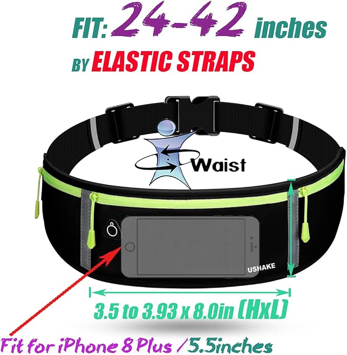 USHAKE Slim Running Belt, Workout Fanny Pack for Men Women,Exercise Waist Pack for Apple iPhone Holder, Runner Belt for Running Walking Cycling Camping Gym - Image 5