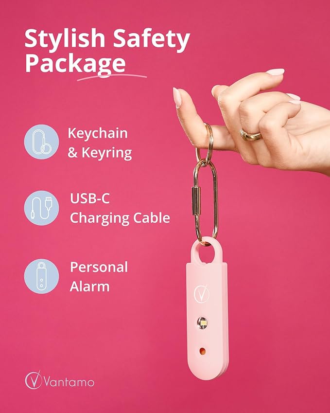 Vantamo Personal Alarm for Self Defense with Low Battery Notice, Strobe Light & Extra Loud 130 dB Double Speakers Safety Keychain Set for Women, Rechargeable Panic Button for Womens Self Defense - Image 5