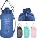 Collapsible Water Bottles, 2L/64OZ travel water bottle Bottle with Straw, Half Gallon Large Water Bottle for Travel Outdoor Sports Runing Fitness Yoga (Upgraded blue) by SpacingSavingHelper