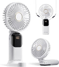 GOCKERA Portable Fan, 4200mAh Battery Operated Fan, 5 Speeds&Digital Display, Makeup Fans for Women with Base, 180°Foldable 3in1 Handheld/Neck/Desk Fan for Outdoor Indoor,Ultra Quiet (White) by GOCKERA