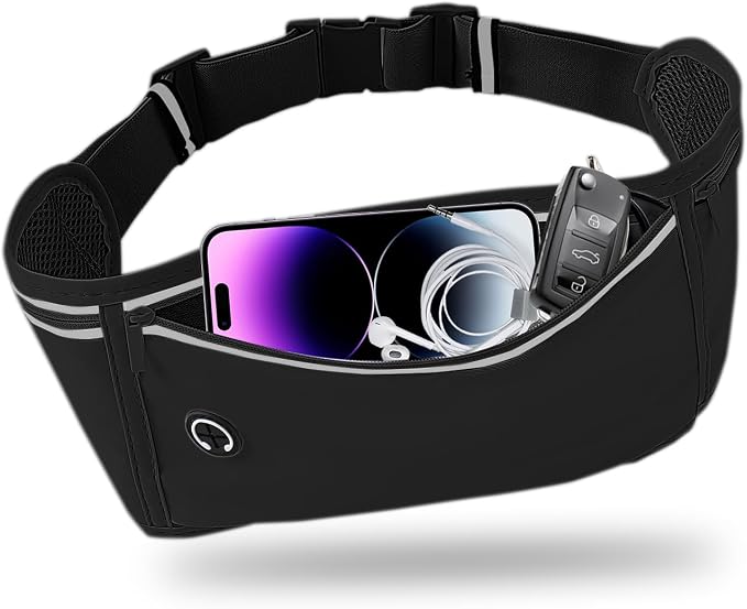 Slim Running Belt for Women Men,Runners Fanny Pack Phone Holder,Money Belt,Running Gear Accessories,with 3 Pockets(Black) by Unknown
