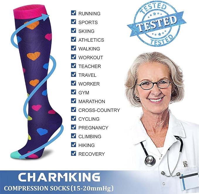 CHARMKING 6 Pairs-Compression Socks for Women & Men Circulation Best Support for Nurses, Running, Athletic,Flight Travel - Image 5