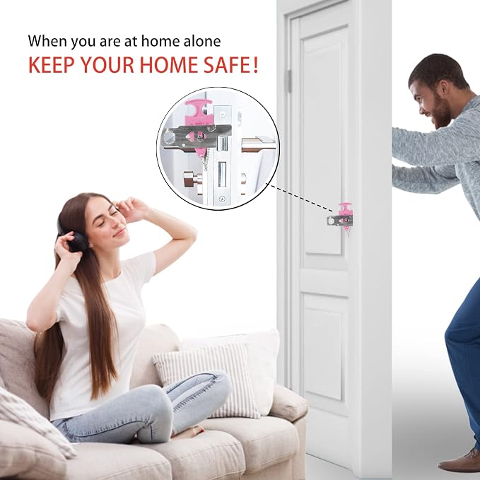 Portable Door Lock for Travel Door Lock Hotel Room Security Devices Apartment Jammer Additional Safety for Traveling Home College Upgrade (Pink Combination) - Image 8