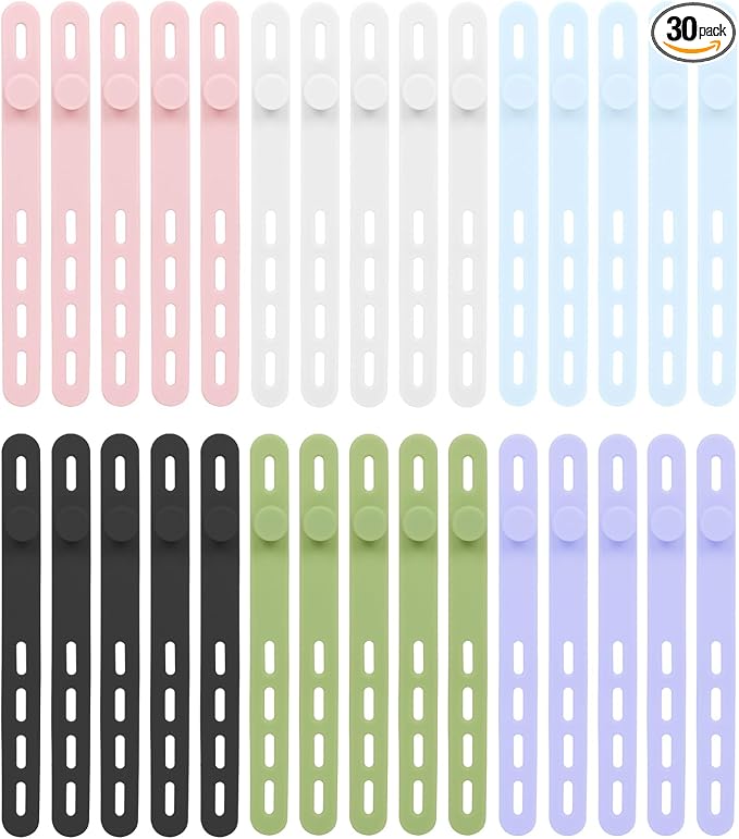 Donruby 30Pcs Silicone Cable Ties - Reusable & Washable with Locking Buckles, Adjustable Fastening Cable Management Straps, Multi-Purpose High Elasticity Cord Organizer (6 Colors) by Donruby