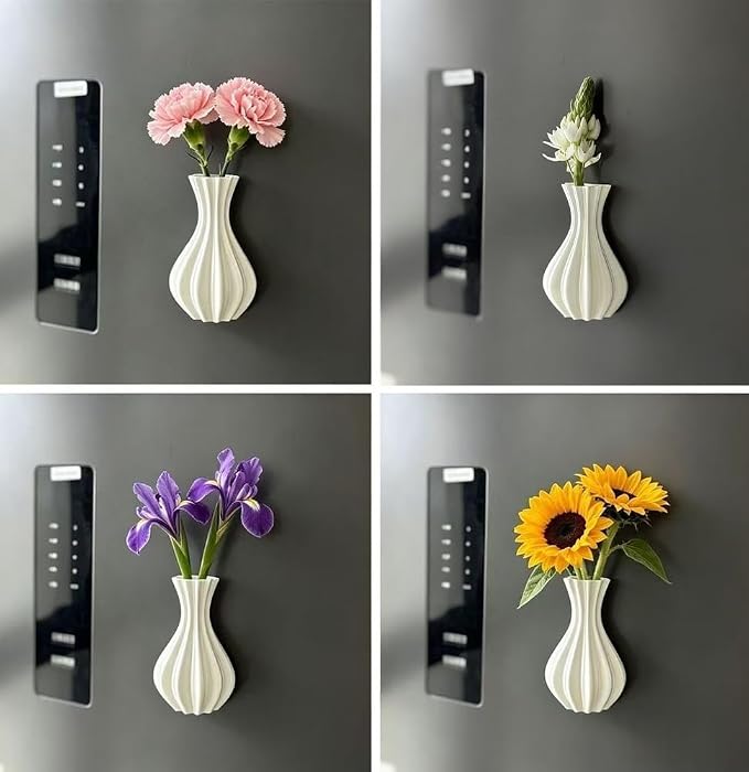 Elegant Vase Magnets for Fridge, Minimalist Flower Arrangement Holders, Nordic Style Hydroponic Vases, Magnetic Refrigerator Decor for Kitchen Bedroom Storage Office, 2 Pieces, White - Image 5