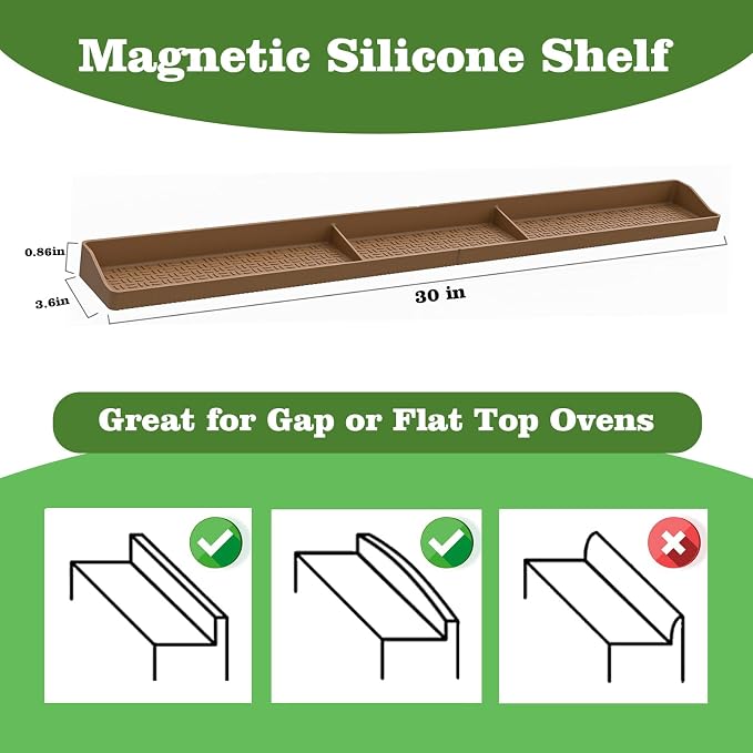 Stove Top Shelf 30 Inch - Silicone Material Magnetic Shelf for Stove-Bronze | 3 Functional Partitions,Heat Resistant Kitchen Spice Rack Organizer - Image 2